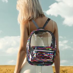 Mini MultiColored Rainbow Zipper Clear Bling Trendy Transparent Sequins Backpack